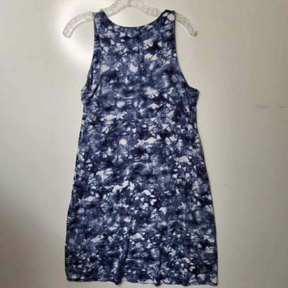 M ATHLETA HIGH NECK SLEEVELESS STRETCH BLUE WHITE ATHLETIC COASTAL DRESS MEDIUM - Picture 9 of 10